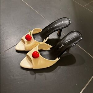 Gianni Bini Cream and Black Heels with Cherry Detail